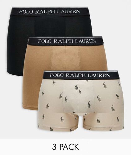 Confezione da 3 paia di boxer aderenti neri, color cuoio e pietra con logo sull'elastico - Polo Ralph Lauren - Modalova