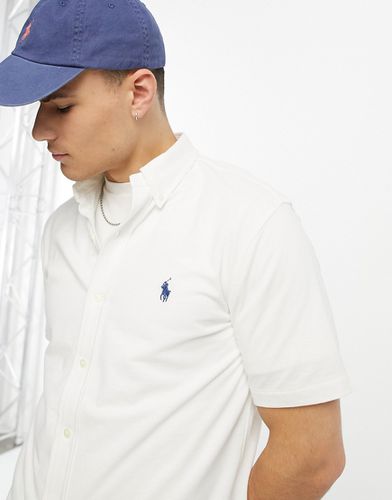 Camicia a maniche corte in piqué bianca con logo - Polo Ralph Lauren - Modalova