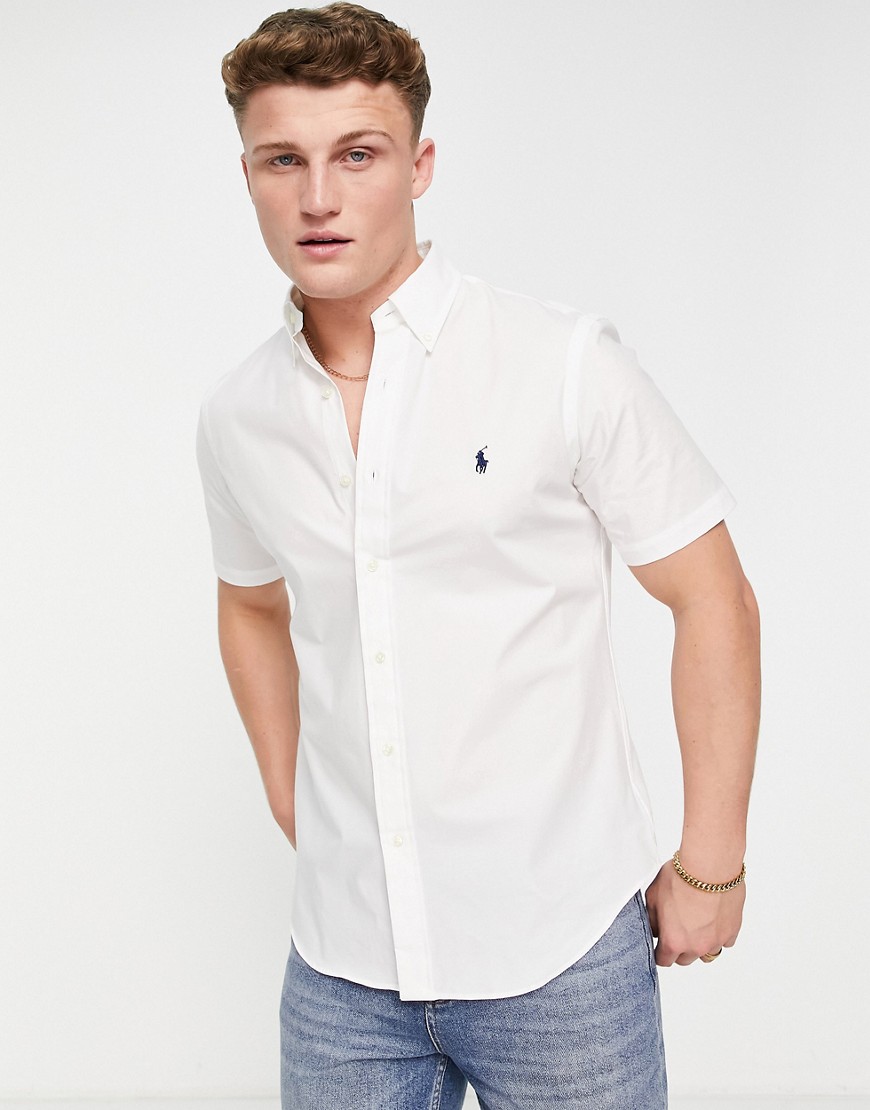 Camicia a maniche corte regular fit in popeline bianca con logo - Polo Ralph Lauren - Modalova