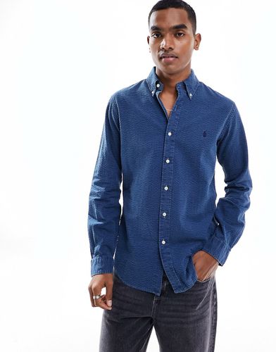 Camicia in tessuto seersucker blu indaco con logo - Polo Ralph Lauren - Modalova