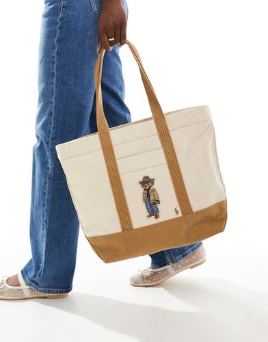 Borsa shopping stile western color crema con logo dell'orsetto - Polo Ralph Lauren - Modalova