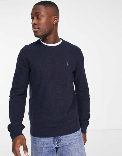 Maglione in maglia di cotone pesante blu mélange con logo iconico - Polo Ralph Lauren - Modalova