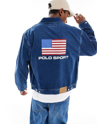 Sports Capsule - Giacca trucker di jeans lavaggio blu medio con logo - Polo Ralph Lauren - Modalova