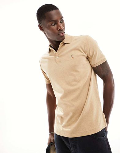 Polo slim in cotone pima color cammello mélange con logo iconico - Polo Ralph Lauren - Modalova