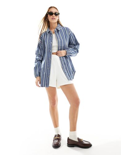 Camicia oversize in denim a righe - Pieces - Modalova