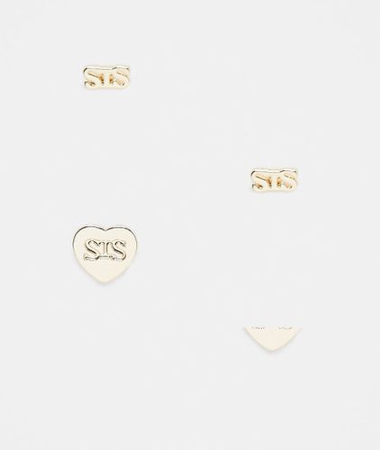 Confezione da 2 paia di orecchini placcati in 18 kt con scritta "SIS" e confezione regalo - Pieces - Modalova