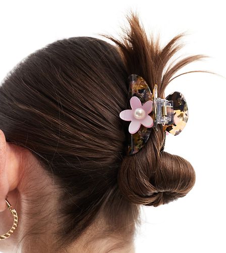 Fermaglio per capelli tartarugato con fiore rosa - Pieces - Modalova