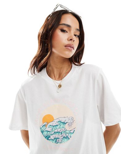 T-shirt bianca con stampa "Miami Beach Surf Club" sul davanti - Pieces - Modalova