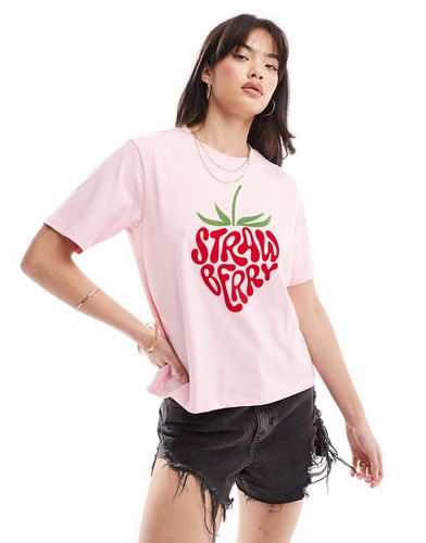 T-shirt oversize con motivo con scritta "Strawberry" in feltro - Pieces - Modalova