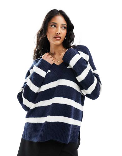 Maglione blu navy e bianco a righe con scollo a V - Pimkie - Modalova