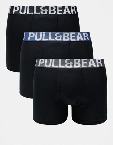 Confezione da 3 paia di boxer nero, blu e grigio con fascia in vita colorata a contrasto - Pull & Bear - Modalova