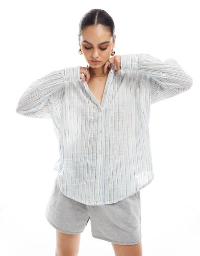 Camicia oversize a maniche lunghe effetto lino a righe - Pull & Bear - Modalova