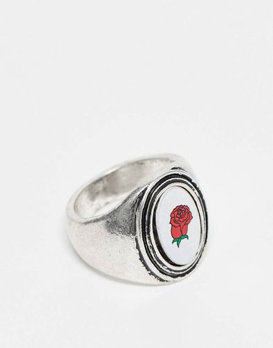 Anello unisex argentato con rosa - Reclaimed Vintage - Modalova