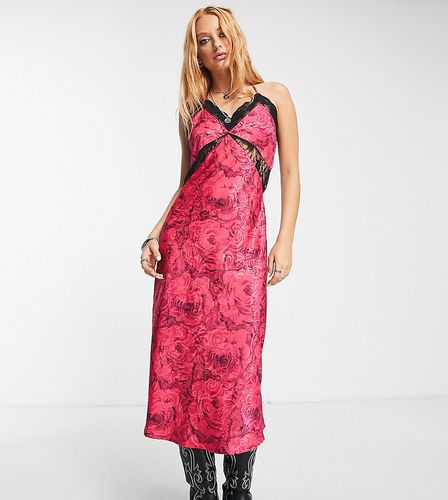 Inspired - Vestito con spalline sottili in raso jacquard con stampa di rose - Reclaimed Vintage - Modalova