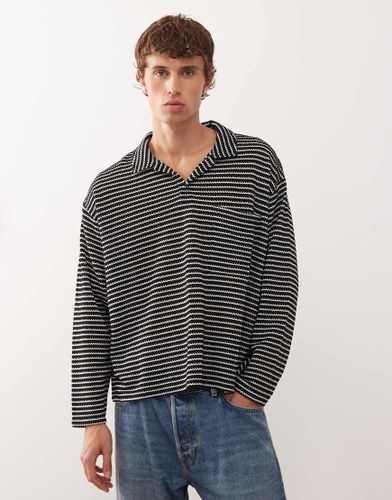 Polo texturé manches longues à rayures - et blanc - Reclaimed Vintage - Modalova