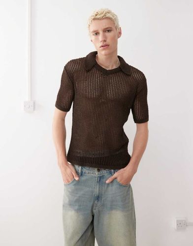 Polo en maille ajourée - chocolat - Reclaimed Vintage - Modalova