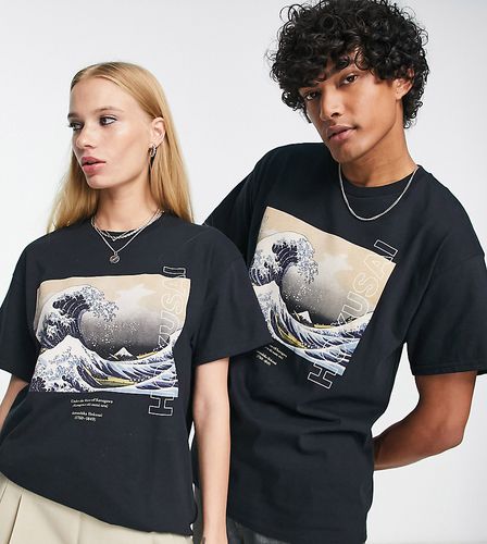 T-shirt unisex nera con stampa di Hokusai su licenza - Reclaimed Vintage - Modalova