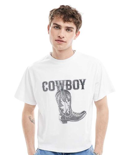 T-shirt corta squadrata oversize bianca con stampa "Cowboy" - Reclaimed Vintage - Modalova