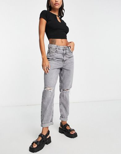 Mom jeans a vita alta grigi con strappi - River Island - Modalova
