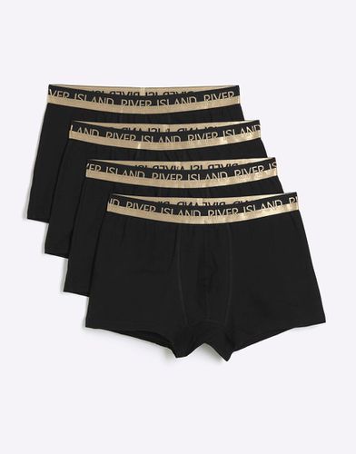 Confezione da 4 boxer aderenti neri con fascia in vita oro combinata - River Island - Modalova