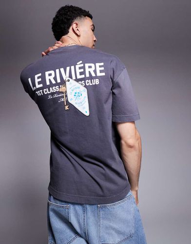 T-shirt oversize nera con stampa "Le Riviere" - River Island - Modalova