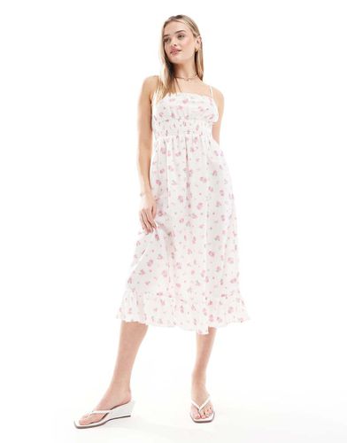 Vestito midi con spalline sottili e vita arricciata a fiori rosa - Wednesday's Girl - Modalova