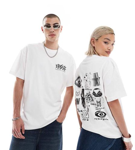 T-shirt oversize unisex bianca con grafica cartoon - In esclusiva per ASOS - Weekday - Modalova