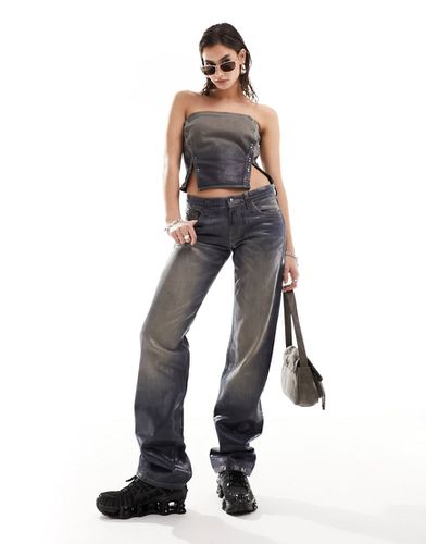 Arrow - Jeans regular fit dritti a vita bassa slavato con rivestimento cerato in coordinato - Weekday - Modalova
