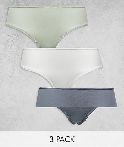 Lykke - Confezione da 3 slip hipster grigi, bianchi e verde polvere - Weekday - Modalova