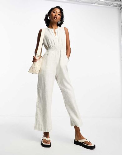 Tuta jumpsuit alla caviglia in lino avorio con scollo a V - Whistles - Modalova