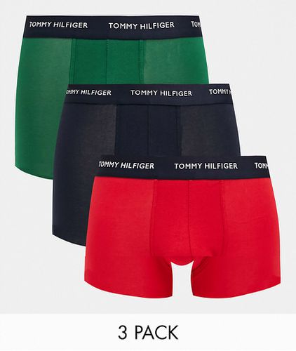 Confezione da 3 boxer aderenti nero/verde/rosso con elastico con logo - Tommy Hilfiger - Modalova