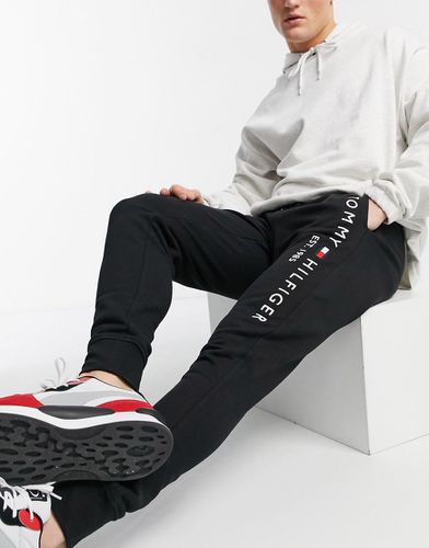 Joggers neri con logo ricamato e fondo elasticizzato - Tommy Hilfiger - Modalova