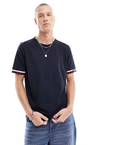 T-shirt blu navy con scritta del logo e righe a contrasto sui bordi - Tommy Hilfiger - Modalova