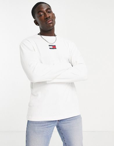 T-shirt a maniche lunghe bianca con logo a bandiera centrale - Tommy Jeans - Modalova