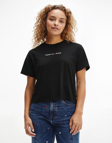 T-shirt nera con logo lineare - Tommy Jeans - Modalova