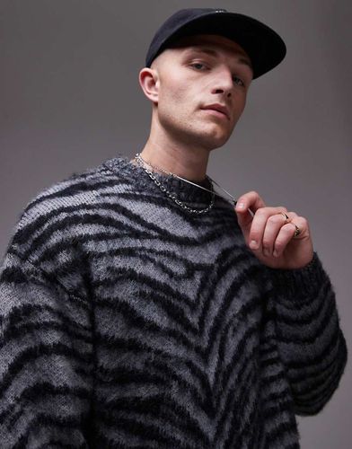 Maglione comodo nero e bianco animalier girocollo - Topman - Modalova