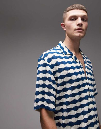 Camicia a maniche corte blu e bianca all'uncinetto - Topman - Modalova