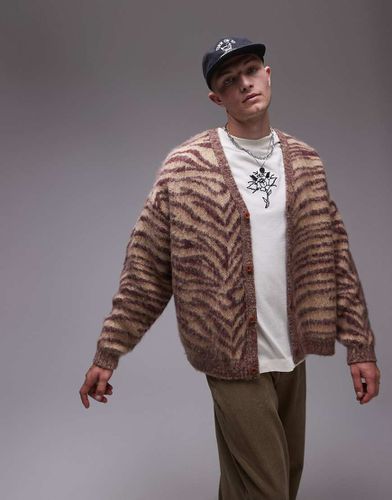 Cardigan oversize spazzolato con stampa animalier - Topman - Modalova