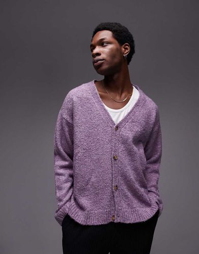 Cardigan comodo in tessuto bouclé lilla - Topman - Modalova