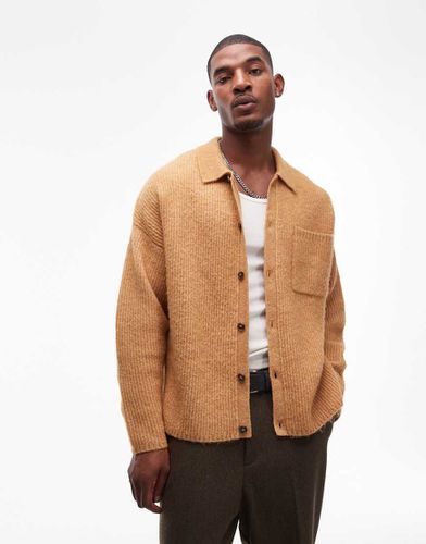 Cardigan comodo spazzolato color senape con colletto - Topman - Modalova