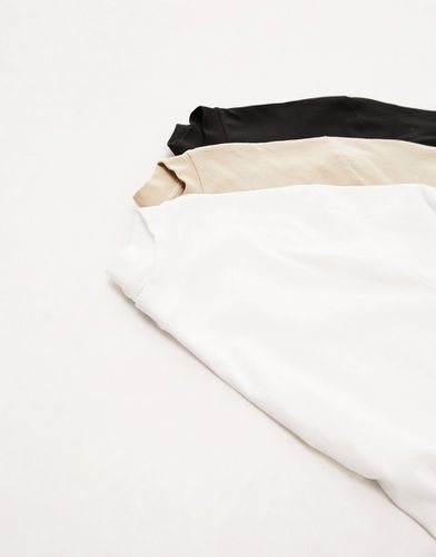 Confezione da 3 T-shirt oversize nera, bianca e color pietra - Topman - Modalova