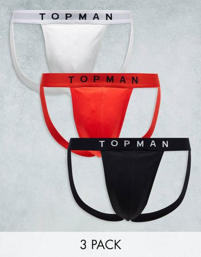 Confezione da 3 sospensori nero, bianco e rosso con fascia colorata in vita - Topman - Modalova