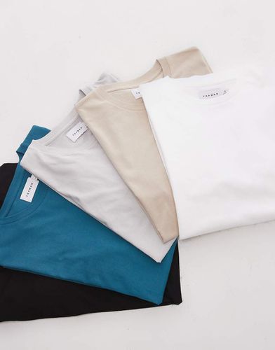 Confezione da 5 T-shirt classiche nera, blu, grigio mélange, color pietra e bianca - Topman - Modalova