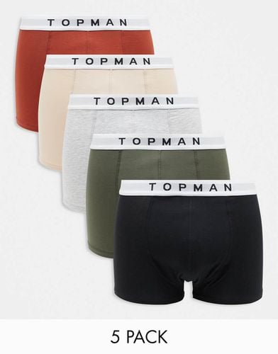 Confezione da 5 paia di boxer aderenti color pietra, kaki, rossi, neri e grigio mélange - Topman - Modalova