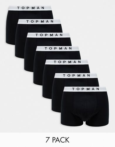 Confezione da 7 paia di boxer aderenti neri con fascia in vita bianca - Topman - Modalova