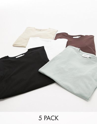 Confezione da cinque T-Shirt classiche nero, bianco, marrone, pietra e salvia - Topman - Modalova