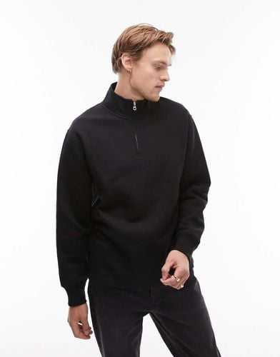 Felpa nera con zip corta - Topman - Modalova