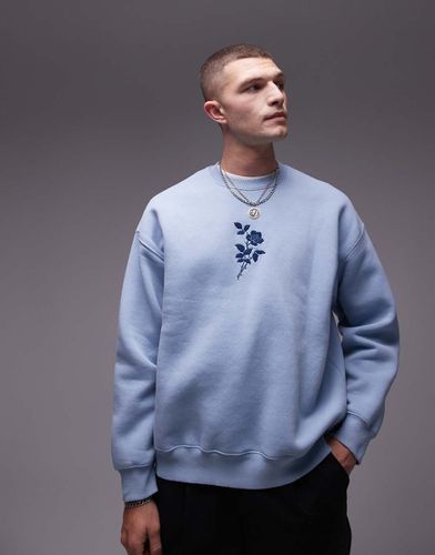 Felpa oversize con ricamo a fiori slavato - Topman - Modalova