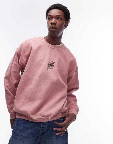 Felpa oversize slavato con teschio ricamato stile tatuaggio - Topman - Modalova