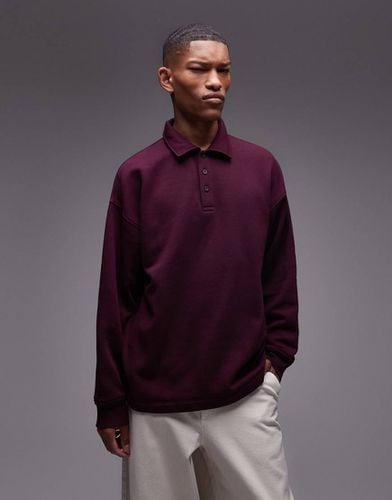 Felpa stile polo oversize bordeaux a maniche lunghe - Topman - Modalova